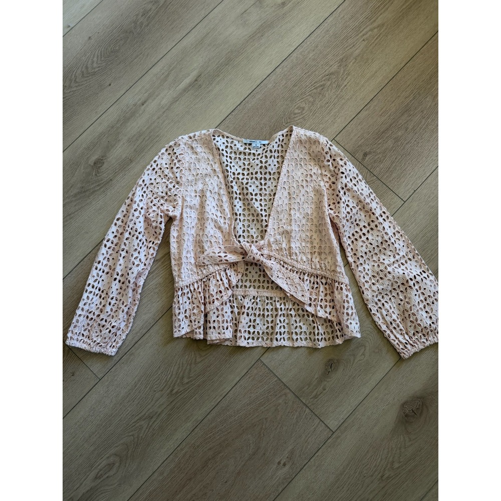 ONeill Womens Blush Pink Eyelet Tie Front Top and Shorts Two Piece Set Small - Picture 4 of 10